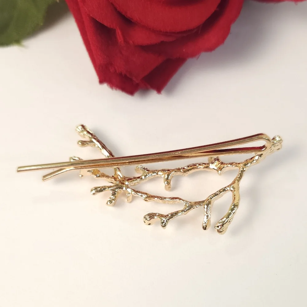 Gold Plated Twig Branches Hair Pin Boho Style Bobbie Pin